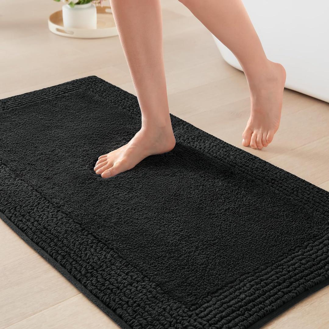 Madison Park Splendor Reversible 100% Cotton Tufted Bathroom Rug-3000 GSM Hotel Quality Luxurious Plush Medium Pile Bath Mat Absorbent, Quick Dry, Shower Room Dcor, 17x24 Black