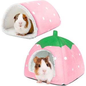 TiereCare Guinea Pig Hideout with Tunnel, Washable Chinchilla House Bed, Fleece Hideaway, Enrichment Toys, and Cage Accessories for Ferret Hedgehog Small Animal, Pink