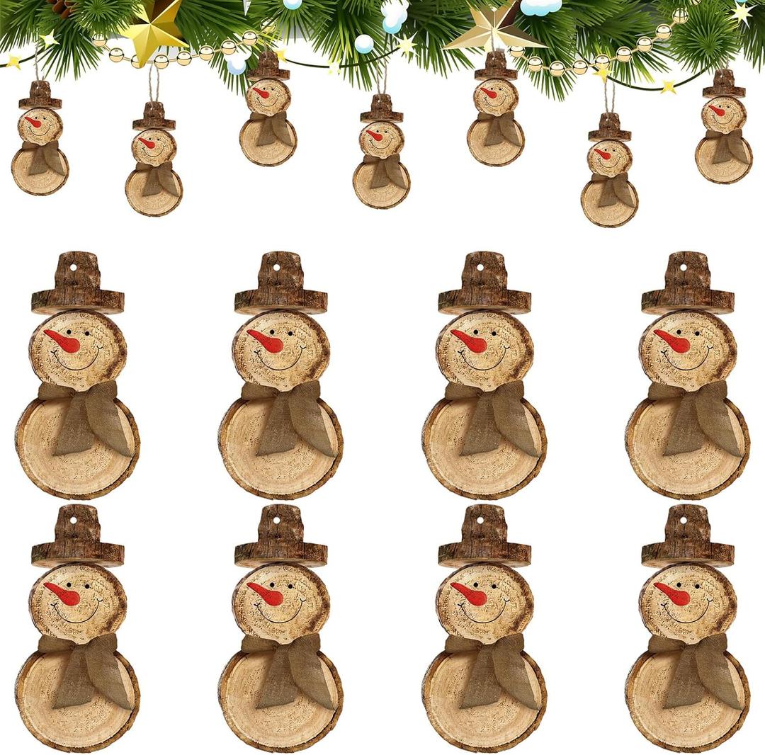 Maitys 36 Pcs Wooden Snowman Christmas Ornaments Primitive Snowman Tree Hanging Ornaments Winter Decorations Farmhouse Figurine Cutouts for Tree Decor Holiday Xmas Party Supplies(Brown)