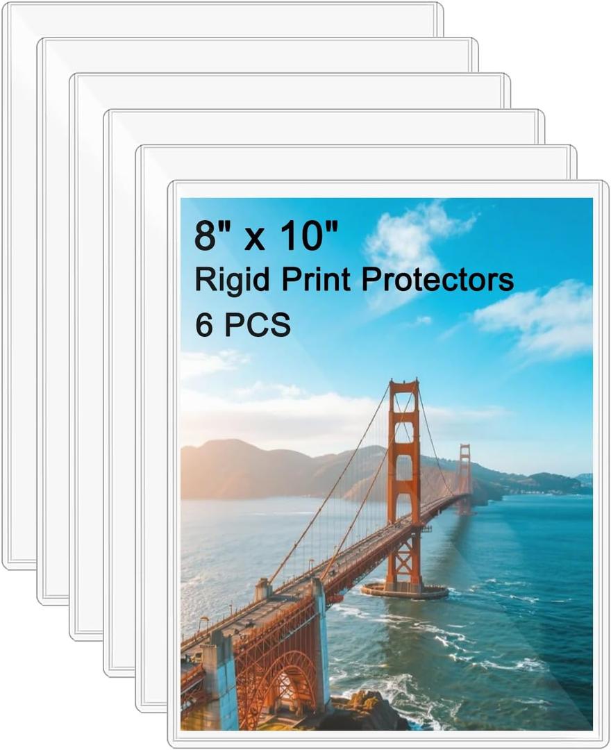6PCS 8" x 10" Clear Rigid Card Sleeves  Waterproof Hard Plastic Protectors for Postcards, Prints, Photos, Trading & Sports Cards  Top Load Jumbo Sheet Holders