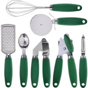 COOK WITH COLOR Kitchen Gadget Set Stainless Steel Utensils with Soft Touch Handles, 7 Pieces, Stainless Steel Green