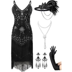Women's Flapper Dresses 1920s,Great Gatsby Dresses Sequin Fringe Cocktail Dress Roaring 20s Dress for Harlem (X-Large)