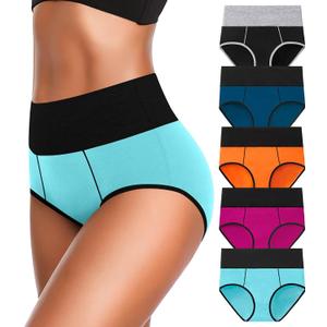 OLIKEME High Waisted Underwear for Women Tummy Control Cotton Plus Size Full Coverage Packs Ladies Panties Briefs (3X-Large)