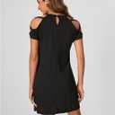 Verdusa Women's Criss Cross Cold Shoulder Short Sleeve Mini T Shirt Dress (Black, M)