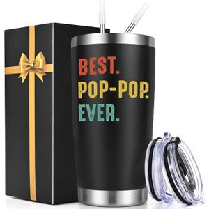 Lifecapido Granpa Gifts, Pop Pop 20oz Tumbler, Father's Day Birthday Christmas, Retirement Gifts for Pop Pop Grandpa Grandfather, Black