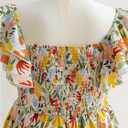 WDIRARA Women's Plus Size Floral Tie Front Babydoll Tops Layered Ruffle Cap Sleeve V Neck Peplum Blouse (XL)