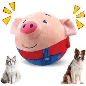 Interactive Dog Toys, 2025 New Active Moving Pet Plush Toy, Squeaky Moving Ball Puppy Toys, Rechargeable Cartoon Plush Bounce Talking Toys to Keep Them Busy (Red Pig)