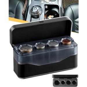 Larger Capacity Coin Holder for Car, Change Coin Organizer Compatible with Coins of Different Size, Compact & Portable Coin Dispenser Storage Fit for Most Vehicle Trucks Accessories Transparent Black (1 Pack)