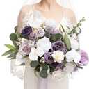 Ling's moment Lilac Wedding Bouquets for Bride, Purple Bridal Bouquets for Bride, 15 Inch Free Form Artificial Wedding Flower Bouquet