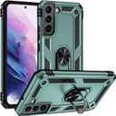 Case for Samsung Galaxy S22 6.1" 2022, Hybrid Heavy Duty Bumper Cover with Rotate Holder Kickstand and Magnetic Plate (Dark Green)