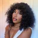 Short Bob Wig with Bangs for Black Women Short Kinky Curly Virgin Human Hair Wig 150% Density Short Afro Curly Bob Wigs with Bangs None Lace Front Wig Natural Black Wigs with Bangs 12 inch
