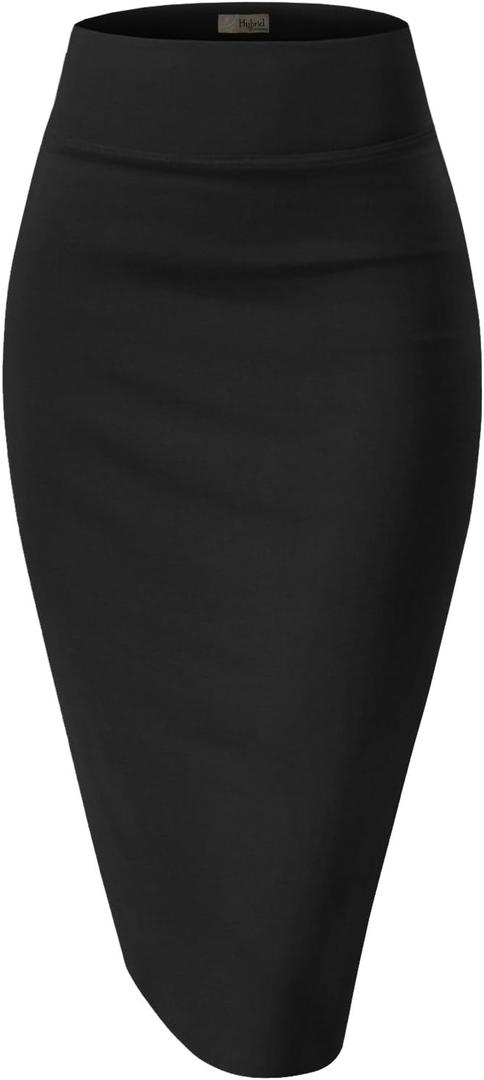 Hybrid & Company Women's Premium Nylon Ponte Stretch High Waist Pencil Suit Skirt Below Knee (Medium, 1073t-black)