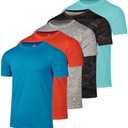 Real Essentials 5 Pack: Youth Dry-Fit Wicking Active Athletic Performance Short Sleeve T-Shirt Boys & Girls Shirts, Medium