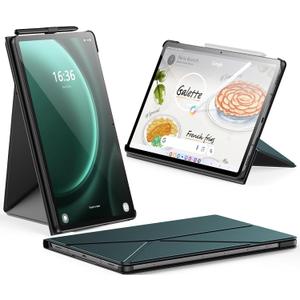 INFILAND Case for Samsung Galaxy Tab S9+ Plus/S9 FE+ Plus/S10 Plus 12.4 Inch, Slim Magnetic Origami Stand Protective Cover, Multiple Angle Viewing, Auto Wake/Sleep (Midnight Green)