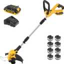 Cordless String Trimmer and Edger, 12 Inch 20V Weed Wacker Battery Operated Lawn Edger with 8 Pcs Replace Spool Trimmer Lines - Battery & Charger Included