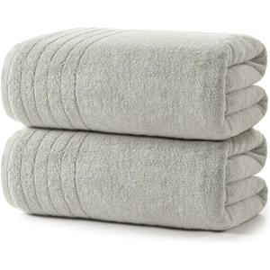 REDKISS 2 Pack 100% Cotton Thick Extra Large Bath Towels 35 X 70 Inches, 750 GSM, Quick Dry, Ultra Soft & Highly Absorbent Light Gray Bathroom Towel Sets for Bathroom, Gym, Spa, Pool & Hotel
