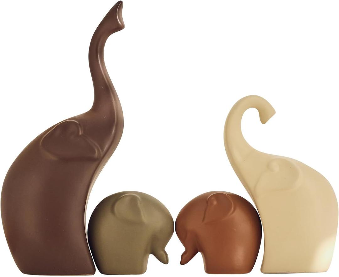Ceramic Modern Art 4 Pcs Elephant Statue Decorations for Home, Office, Living Room, Bedroom - Creative Sculptures Home Decor for Bookshelf, Desk - Collectible Figurines As Gifts for Family