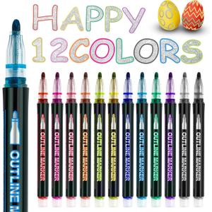 Art Supplies 12 Shimmer Markers Outline Pens,Teen Girl Girls Trendy Stuff,Art Supplies for Kids 9-12,Chriatmas Stocking Stuffers Birthday Party Drawing Crafts Gifts for 4-12 Year Old Girls Teens