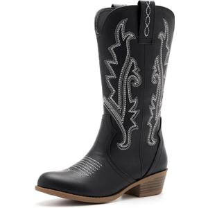vodvob Girls Kids Western Boots Embroidered Cowgirl Cowboy Boots Girls Mid Calf Riding Shoes Little Kid/Big Kid, US 3
