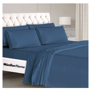 Mueller Ultratemp King Size Sheets Set, Super Soft 1800, 6 Piece, Deep Pocket up to 16" Cooling Sheets King Size, Transfers Heat, Breathes Better, Hypoallergenic, Wrinkle, Navy