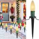 C9 Christmas Pathway Lights Outdoor, 25.7 Feet 20 LED C9 Strawberry Walkway Lights with Marker Stakes, Connectable Shatterproof C9 String Lights for Lane Outside Yard Decorations, Warm White, 2 Pack