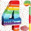 Poen Rainbow Mexican Number Piata for Kids with Blindfold Stick and Confetti Birthday Party Decoration Piata for Anniversary Cinco de Mayo Fiesta Party Decor(Number 4)