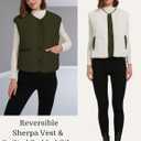 Womens Fall Reversible Vests Casual Button Down Sleeveless Sherpa Vest Fleece Padded Gilet Outerwear Jacket Coat (Green, L)