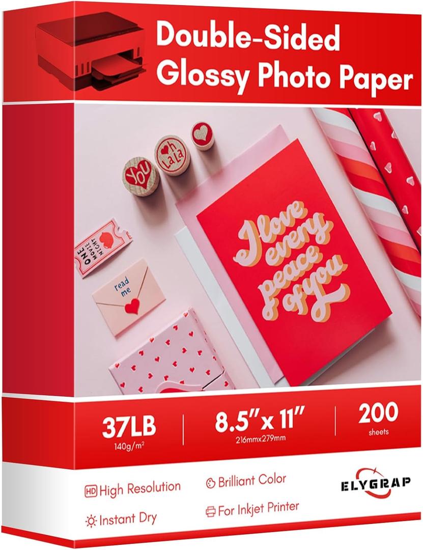 200Sheets Inkjet Glossy Double Sided Brochure Paper 37LB 140gsm Bulk Package Thin Double Sided Glossy Photo Paper for Magazine, Flyer, Presentation, Program,Calendar