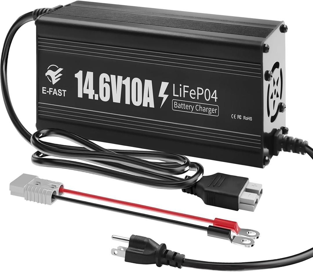 12V 10A Lithium Battery Charger 14.6V LiFePO4 Battery Charger Smart Charger with Anderson Connector Indicator Special for Lithium LiFePO4 Deep Cycle Rechargeable Batteries of Boat, RV