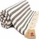 Bazaar Anatolia Turkish Beach Towel 100% Cotton, Quick Dry, Sand Free Boho Farmhouse Style for Bathroom, Travel, Camping Oversized 71x39 Inches Arpa Black