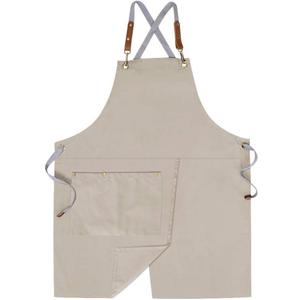 Crossback Apron with Pockets x2,Split Apron with Adjustable Straps,M-XXL (Beige)