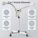 Facial Steamer Professional, Facial Steamer with Magnifying Lamp for Esthetician, 2 in 1 Ozone Steamer for Face, Face Steamer for Facial Deep Cleaning, White.