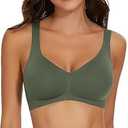 WOWENY Seamless Wireless Bra for Women Support Push Up T-Shirt Bra Comfortable Soft Bralettes No Underwire V Neck Adjustable Padded Everyday Bra(Green, L)
