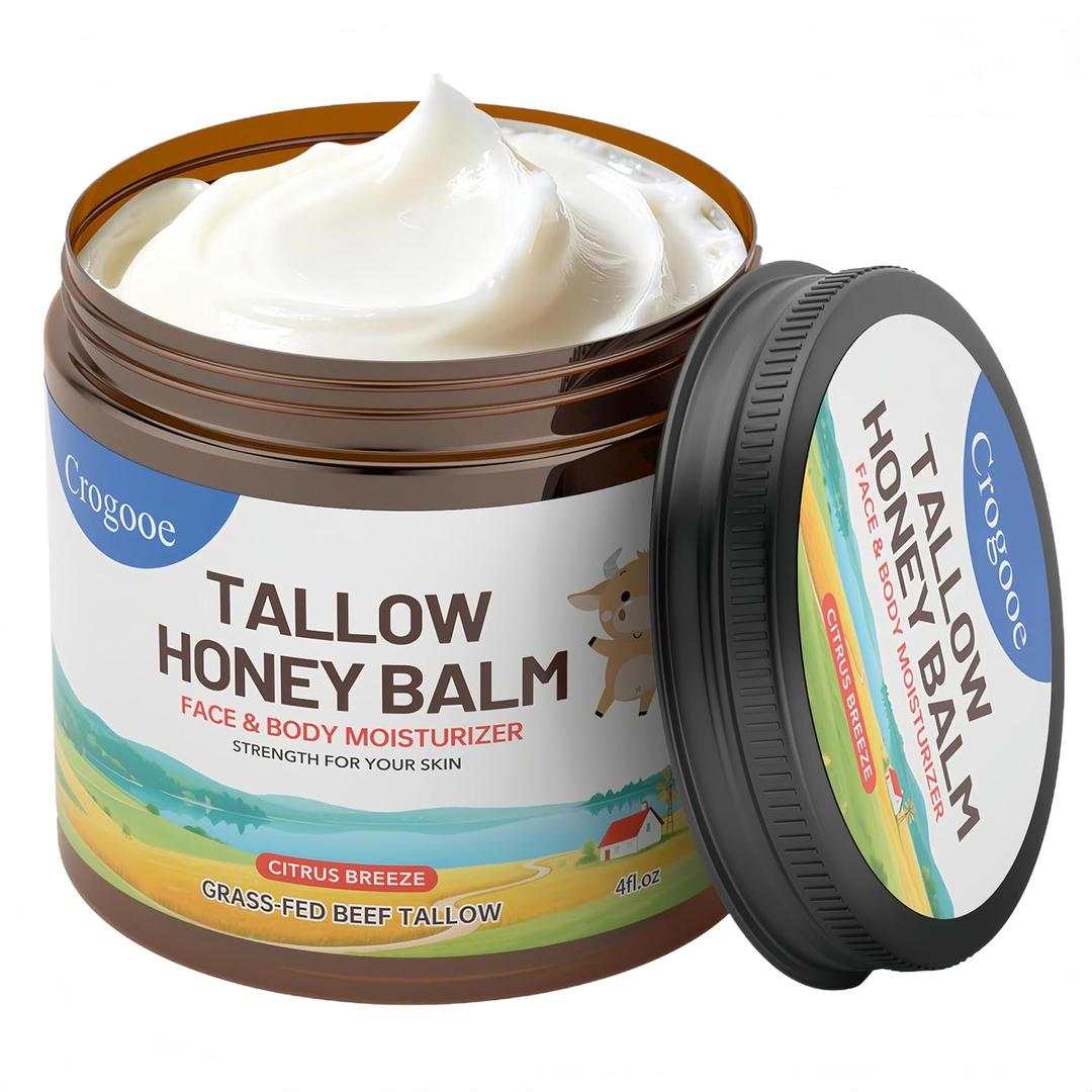 Beef Tallow for Skin - 100% Grass Fed - Whipped Tallow and Honey BalmMoisturizer Cream for Face & Body -Natural Organic Formula for Dry & Sensitive Skin (Citrus Breeze) (4 oz)