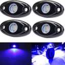 Blue LED Rock Lights, 4 Pods Neon 12V Waterproof Underglow Underbody Kit Crawler Crawling Dome Exterior Wheel Lights for ATV RZR UTV SUV Off-Road Auto Boat Motorcycle Glow Trail Rig Fender Lamp