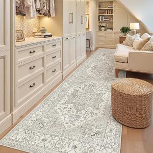 Madane Hallway Rug 3x10, Kitchen Rugs Washable Entryway Rug 10ft Vintage Kitchen Runners Non Slip Indoor Area Rug Farmhouse Carpet Runner for Bathroom Living Room Bedroom, Beige/Brown