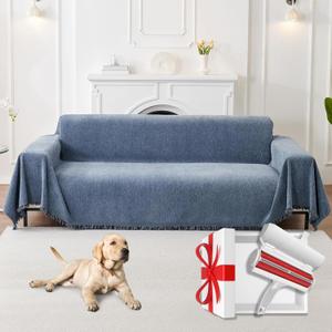 Couch and Sofa Covers with Pet Hair Removal Tool Included, Throw Blanket, Couch Cover for Dogs Washable, Seat Covers, Sofa Furniture Protector. (Blue)