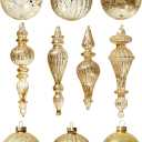 DN DECONATION Mercury Glass Christmas Ornaments, Vintage Teardrop & Ball Ornament, Decorative Hanging Finials Decor for Xmas Tree, Winter Wedding, Party, Holiday Home (10-Pieces, Champagne Gold) (Set of 10)