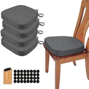 BUYUE Thickened 2.5" Dining Chair Cushions Set of 4, U-Shape High Density Foam Comfortable Chair Pads for Kitchen, Slip Resistant Indoor Seat Cushions (4 PCS, Dark Gray)