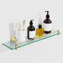 20 Inches Glass Shelves for Bathroom, Brushed Gold Floating Glass Shelf Stainless Steel Tempered Glass Bathroom Shelves for Wall Mount Modern