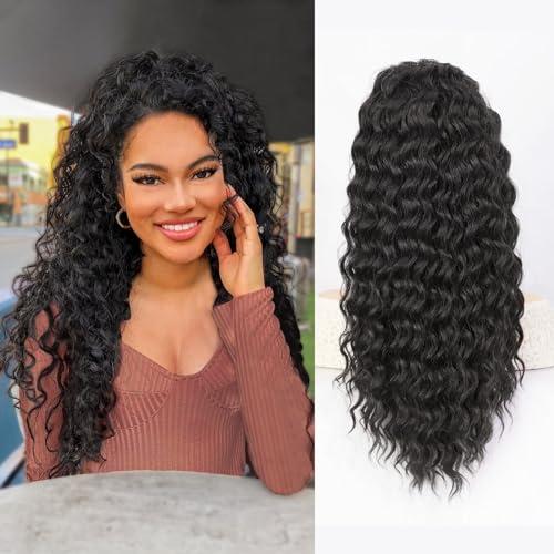QGZ Ponytail Extension Drawstring Ponytail for Black Women 22 Inch Synthetic Long Curly Fluffy Pony Tails Hair Extensions for Daily Use(Black)