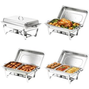 Chafing Dishes for Buffet 4 Pack, 9QT Chafing Dishes with 7 Multi-Size Food Pans, Stainless Steel Chafers and Buffet Warmers Sets, Food Warmers for Parties, Weddings, Birthday, Holiday Parties, Silver