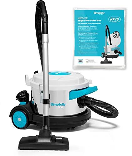 Simplicity Vacuums Brio Dry Canister Vacuum & Filter Set Bundle, Heavy Duty Vacuum Cleaner for Hardwood, Tile, Rugs & More with Extra HEPA Filter Media Set