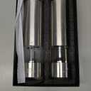 Electric Salt and Pepper Grinder Set - Battery Operated Stainless Steel Mill with Light (2 Mills) - Automatic One Handed Operation - Electronic Adjustable Shakers - Ceramic Grinders