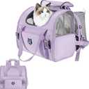 Lollimeow Expandable Cat Carrier Backpack for Large Cats - Airline Approved Pet Carrier Backpack for Small Dogs, Hiking & Travel, Waterproof with Breathable Mesh, 14lbs Capacity (Lavender, Standard) (Standard (16.5"x9"x13.4"))