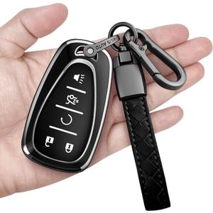 Sindeda for Chevrolet Key Fob Cover with Keychain Soft Full Protection Key Shell Key Case Compatible with 2016-2025 Chevy Equinox Malibu Spark Cruze Traverse Blazer (Black, 5 Buttons)