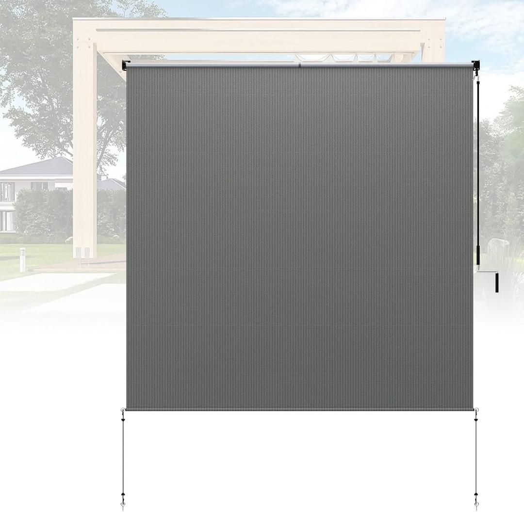 Exterior Patio Shades Roll Up Outdoor Blinds, Cordless Roller Shade for Porch Gazebo Pergola Backyard Deck Balcony, Privacy Screen Protection UV Sun Block Fade-Resistant 6ft Wide x 6 H Dark Grey, 72"W x 72"H
