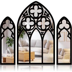 3 Pack Gothic Mirrors Wall Decor Vintage Cathedral Arch Frame Mirror Goth Room Decor 13.78 Inches Rustic Spooky Decorative Mirror Wall Hanging for Bedroom Bathroom Living Room (Silver)