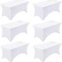 Fixwal 6 Pack 8ft Spandex Table Covers for 8 Foot Tables, Fitted Tablecloths Rectangle Folding Tables, Stretch Rectangular Table Cloths for Wedding, Banquet, Party (White, 96L x 30W x 30H Inch)