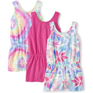 The Children's Place girls Casual Sleeveless Shorts Romper (Tropical/Purple/Multicolor 3-pack)